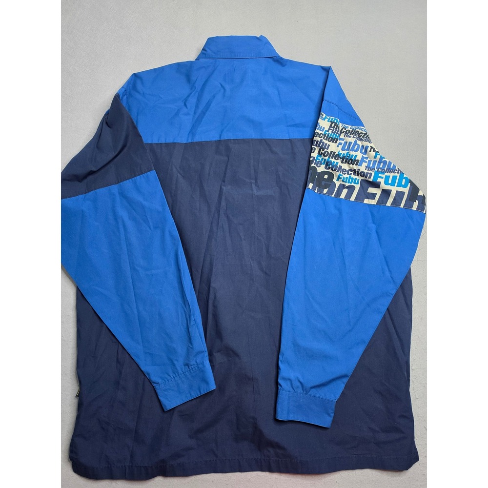 Vintage FUBU Shirt Men's 2XL Blue Colorblock Graphic Cotton Button-Up Retro Y2K - Picture 2 of 9
